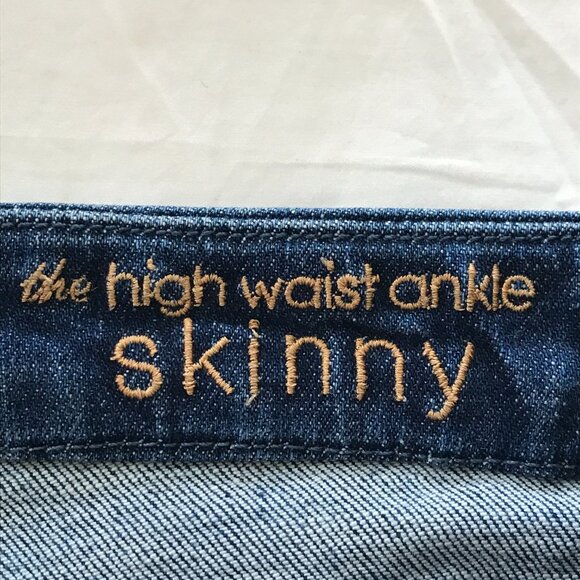 7 For All Mankind High Waist Ankle Skinny Jeans Women 25 Blue Mid Rise Raw Hem - Picture 4 of 14